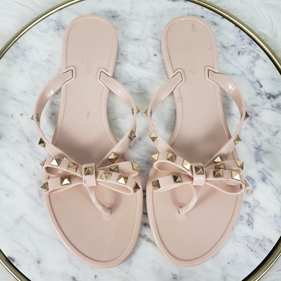 Valentino Shoes - Valentino Garavani Pale Nude Pink Rock Stud Flip Flop Jelly Sandals